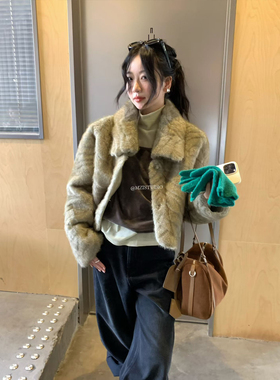 几多芝MUCHZHI 温柔千金感环保皮草外套翻领毛毛加厚外套12903#