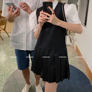 百褶连衣裙女背心裙8170 几多芝MUCHZHI 无袖 修身 复古学院风法式