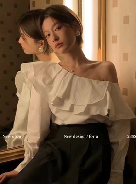 几多芝 露肩上衣女高级感时髦气质通勤挖肩衬衫女81032#