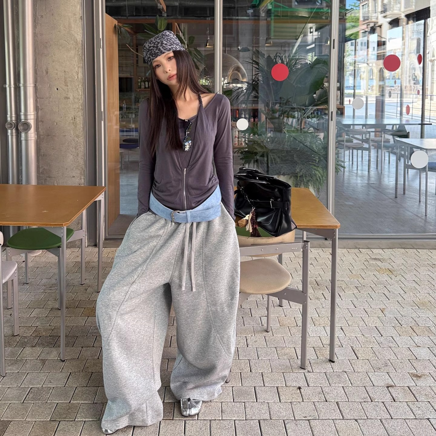 几多芝MUCHZHI  随性宽松抽绳镰刀裤美式立体阔腿卫裤休闲裤K382#