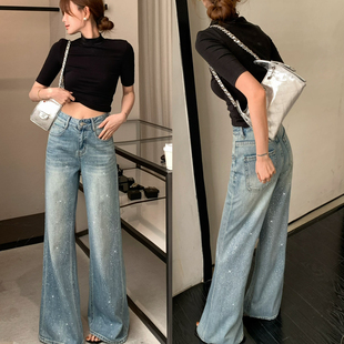 TOP 欧制-星重工艺烫钻做旧筒喇复古格调喇叭裤牛仔裤82573复古兰