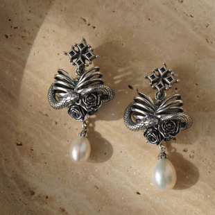 睡莲生生世世 原创设计925纯银骷髅蛇玫瑰吊坠可拆卸珍珠定制挂坠