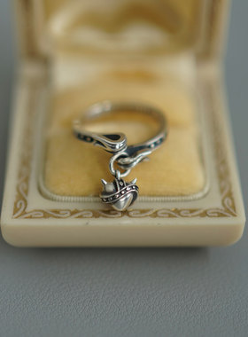 睡莲生生世世 原创设计925纯银戒指小恶魔爱心个性开口可调节指环