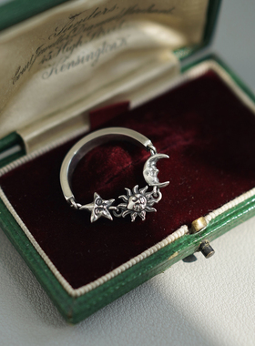 睡莲生生世世 原创设计925纯银戒指星星月亮太阳元素精致百搭指环