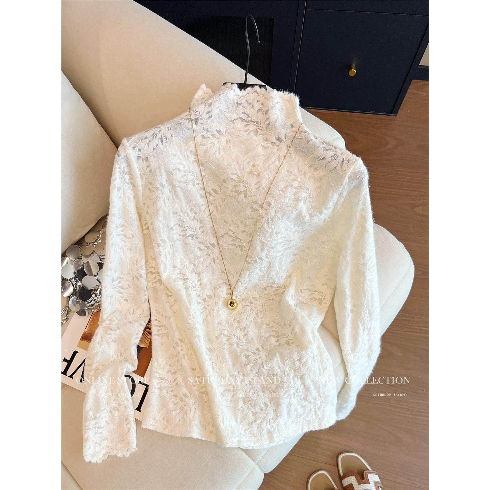 法式蕾丝提花半高领长袖打底衫女2025冬新款修身显瘦洋气内搭上衣,女装/女士精品,大码内搭,淘宝优惠券,粉丝福利购,淘宝优惠卷