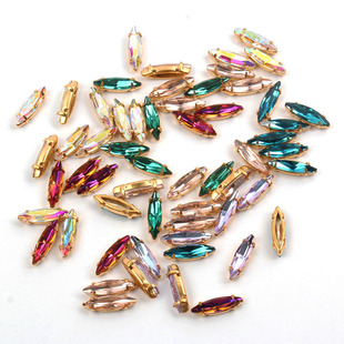 4*15mm瘦马眼镂空爪钻 异型细长彩色水钻法绣配件加厚铜底手缝钻