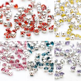 【3mm国产银底手缝玻璃钻单爪彩色手缝钻】服装配饰diy手工辅料配