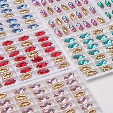 【 7*15mm金底马眼手缝钻】法绣辅料娃衣服装手工刺绣diy配件