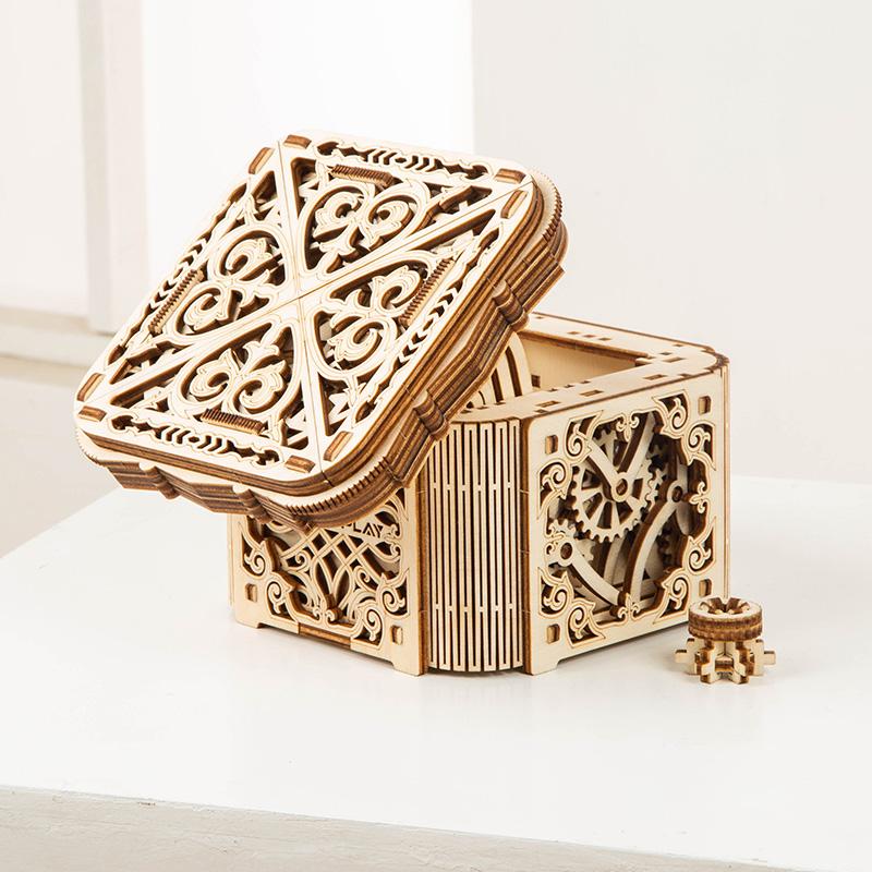 创意DIY手工拼装玩具木质机械传动立体3D拼图模型藏戒指表白礼物