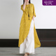 女夏季 兮风大码 纯色亚麻套装 显瘦中长款 简约仙美禅意茶服 宽松修身