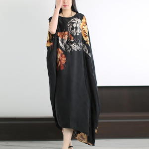 兮风品牌女装2026春夏茧型不规则人丝香云纱连衣裙宽松垂坠显瘦仙