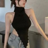 Earl Desire Vest Irregular Neck Pure High Backless Sexy Knit