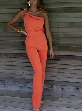 One Shoulder Long Women Jumpsuit欧美性感夜店单肩连体裤夏季