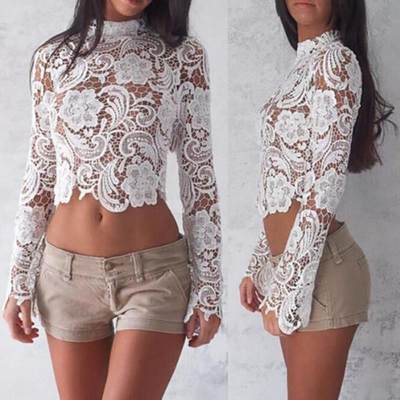 Lace Tops Long Sleeve Loose Shirt Ladies Blouse Plus Size