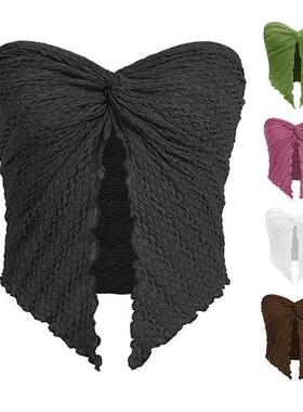 Women Y2k Ruched Off Shoulder Tube ops Strapless Front Open