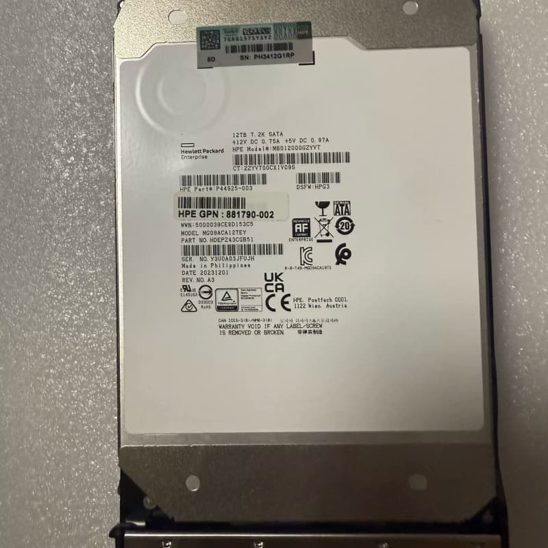全新HPE惠普12T硬盘，7.2K转速，SATA接口，型号M--议价商品