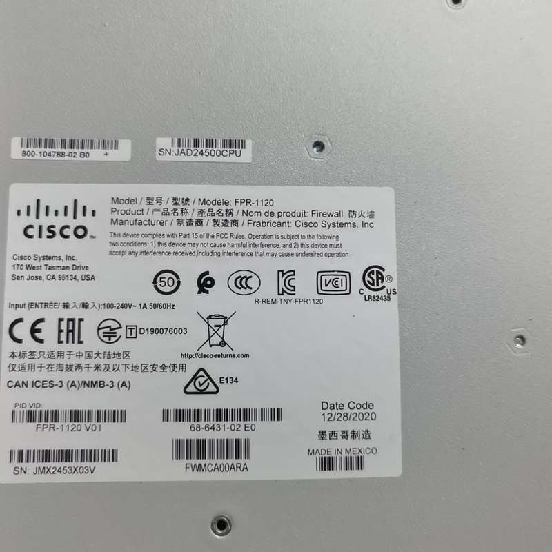 思科CISCO FPR-1120-NGFW-K9 防火墙,实--议价商品
