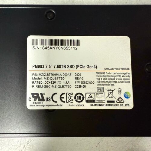 三星 PM983 7.68T硬盘，现货两个--议价商品