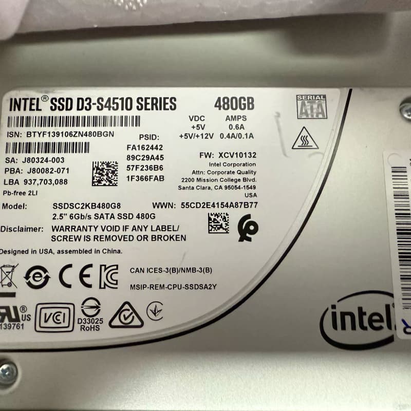 英特尔S4610 480G固态硬盘 几乎全新 功能完好。2.--议价商品