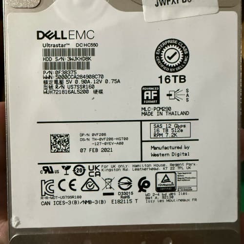 戴尔/DELL 16T SAS 7.2K 企业级硬盘,型号U--议价商品