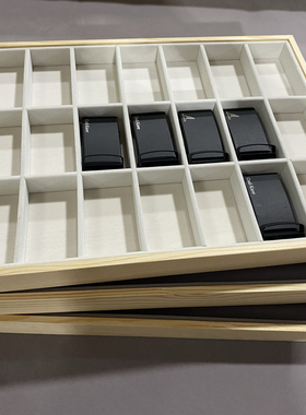 实木大号40*30皮带扣头展示盒腰带五金头托盘绒布饰品收纳盒