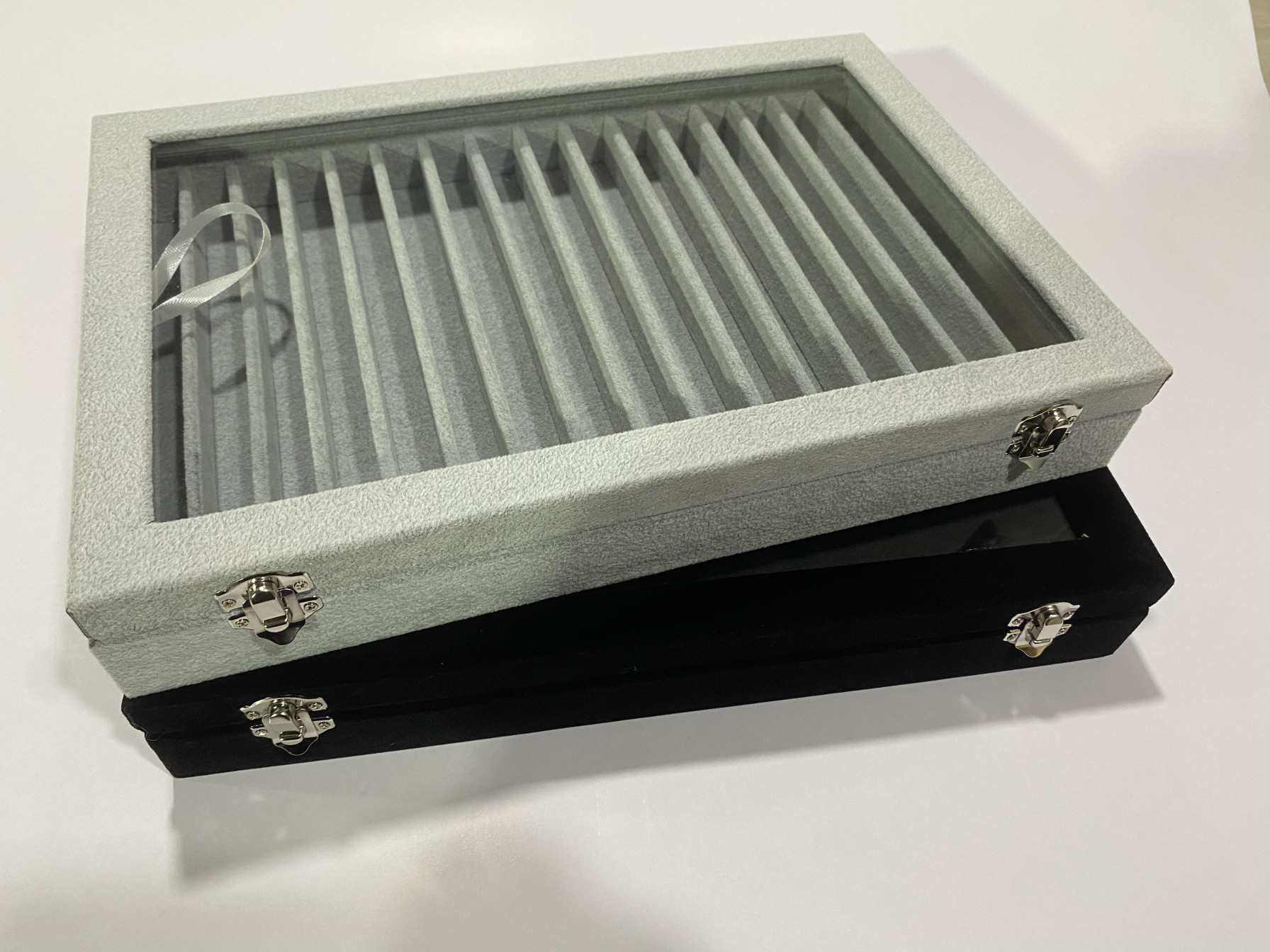 带盖16格珠宝首饰托盘绒布项链吊坠手链饰品收纳道具展示看货托盘