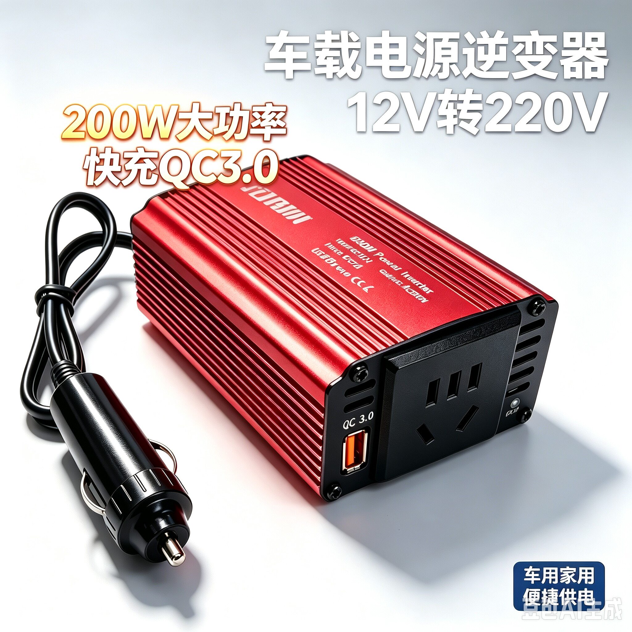 车载逆变器12V转220V 转换器 多功能电源插座 车载充电器 USB3.0