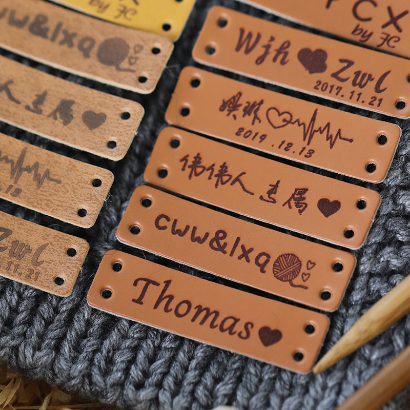 围巾制作材料装饰纯手工礼物皮革质小标签牌diy定制logo私人名字