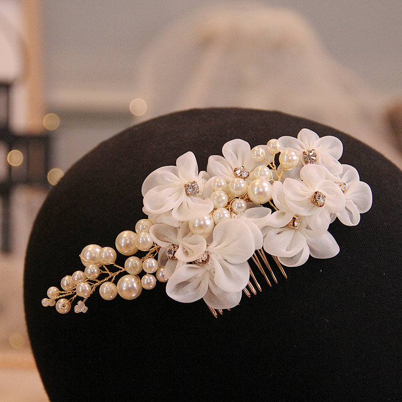 BWBRIDE新娘头饰米白花朵发饰
