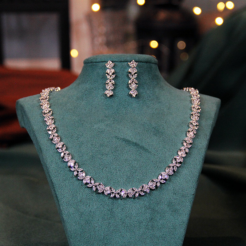 BWBRIDE新娘锆石项链耳环套装女