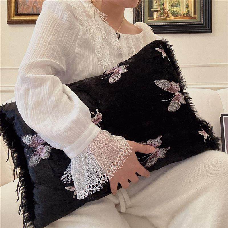 新中式东方美学蝴蝶刺绣沙发抱枕靠枕高档黑色靠垫客厅椅子腰靠枕,居家布艺,抱枕被,淘宝优惠券,粉丝福利购,淘宝优惠卷