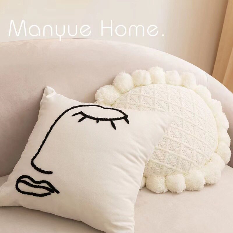 ins人脸绣花抱枕套波西米亚靠垫毛巾绣沙发客厅沙发座椅腰枕靠套