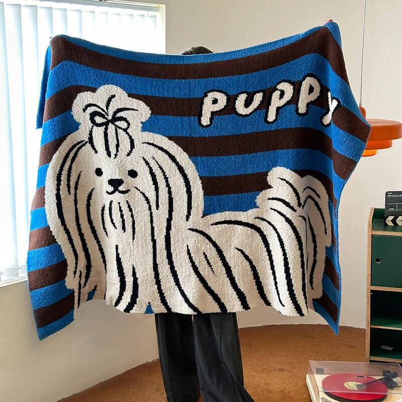 ins设计款针织半边绒毛毯洋气可爱软糯空调毛毯沙发休闲毯子盖毯