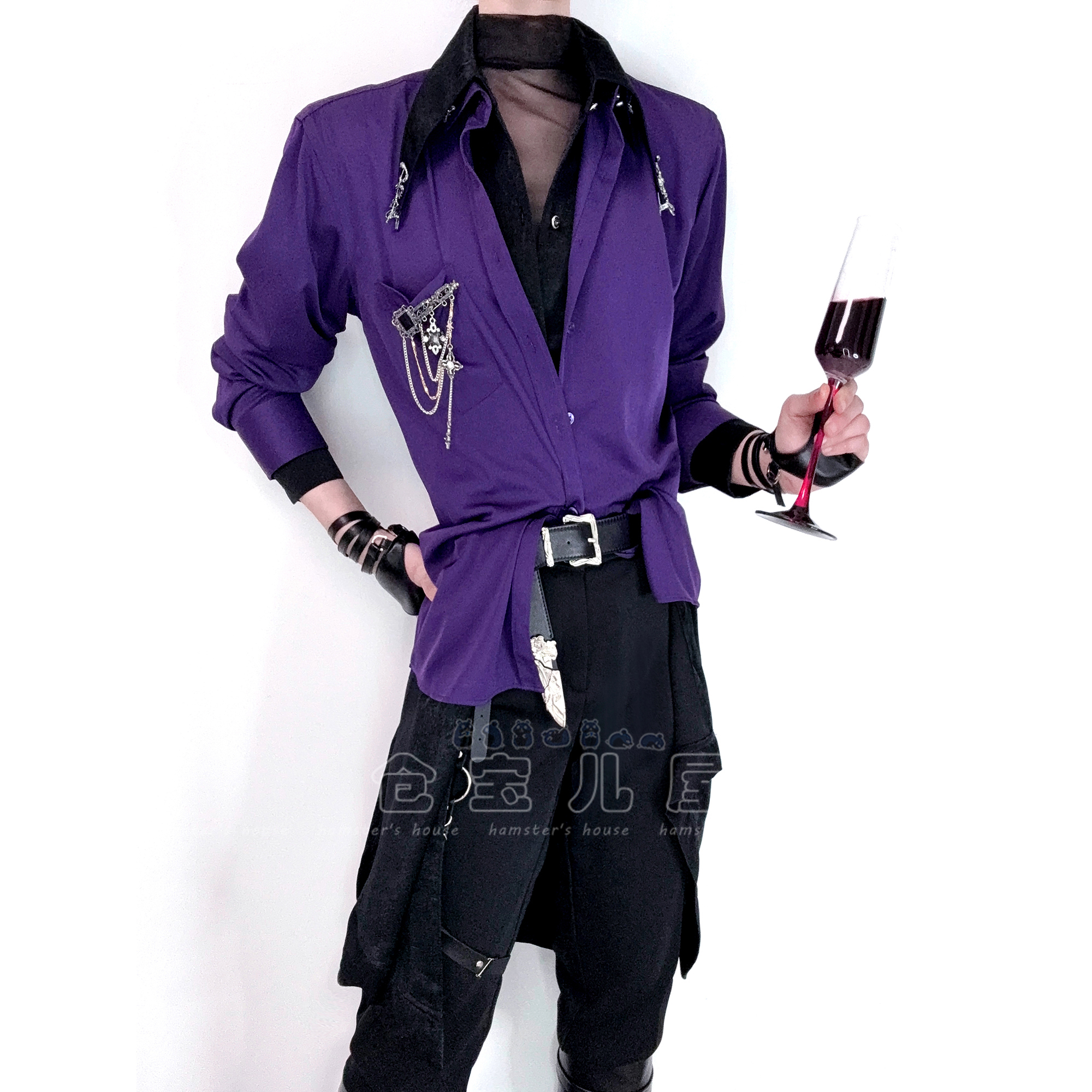 cos乙游成男万用深紫色抗皱衬衫