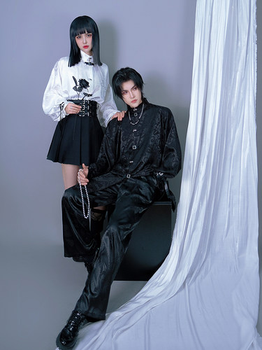 新中式龙纹提花国风金属盘扣衬衫