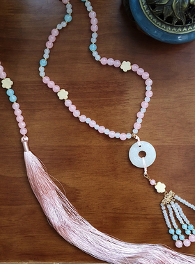 ：新中式国风粉色璎珞背云项链