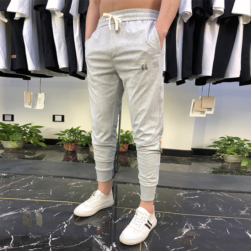 潮男秋季新款束腿哈伦裤潮流纯色运动长裤小腿修身卫裤潮男休闲裤