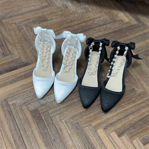 3分女链条蝴蝶结尖头高跟鞋