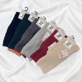 出口日本原单女中筒袜子秋冬日系粗线纯色复古堆堆袜长袜羊毛袜