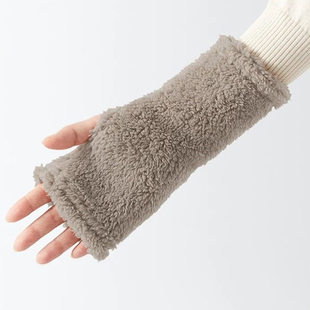 外贸库存保暖长绒半指手套手笼男女轻便柔软加绒加厚秋冬护腕露指