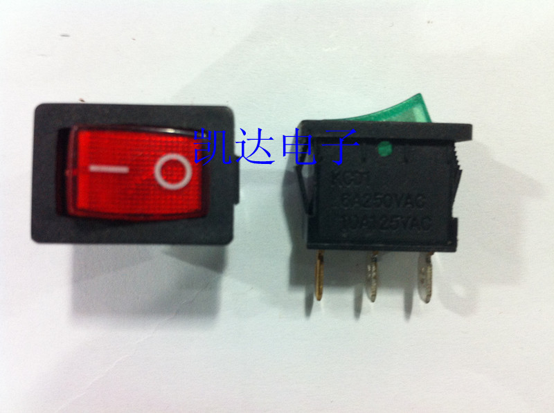 电源开关 船型开关 带灯 3脚 6A 250VAC/10A 150VAC翘板开关
