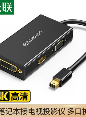 绿联 MD114 Mini DP转HDMI/VGA/DVI三合一转换器雷电接口4K高清