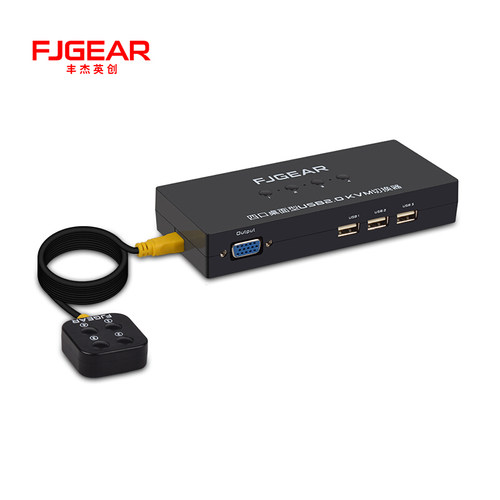 丰杰FJ-401UK USB kvm切换多主机共键鼠显示器手动4进1出带控制器
