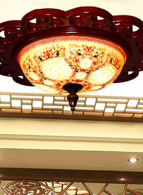 中式实木吸顶灯led景德镇陶瓷过道灯仿古入户灯玄关走廊阳台灯具