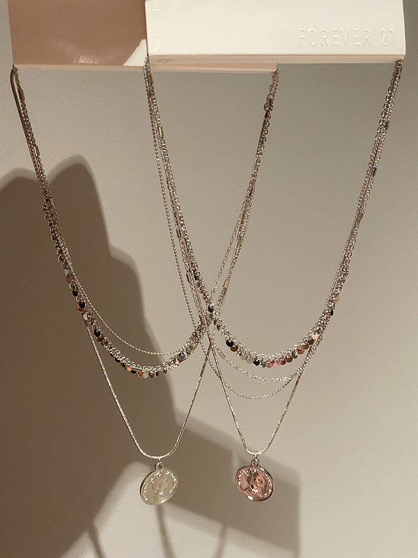 forever21正品多层ins编织链条欧美金属几何cos叮咛硬币项链