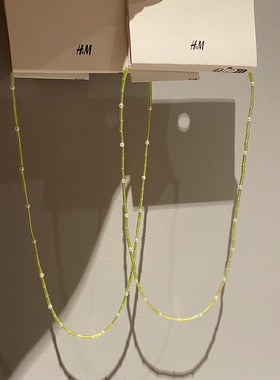 HM正品折扣绿色小清新INS几何COS珍珠极细欧美简约叮咛软妹项链