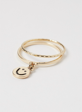 HM专柜正品折扣笑脸金属叮咛可爱IND几何波浪简约欧美戒指组一套