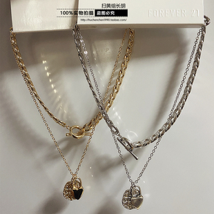 FOREVER21 F21正品爱心麻花编织硬币简约INS欧美小众双层多层项链
