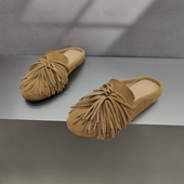 百搭休闲包头拖鞋 女外穿原创时尚 真皮流苏平底凉拖鞋 2025春夏新款