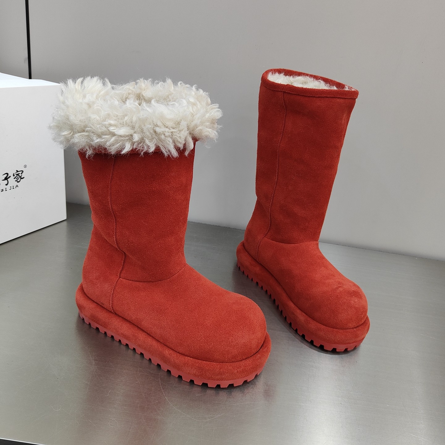 欧货磨砂牛皮大棉高靴女2025冬季新款圆头套筒保暖百搭中筒靴潮